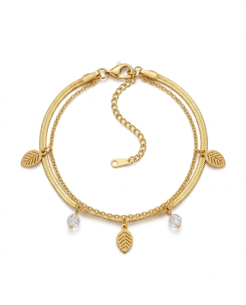 Leaf Charm Layered Bracelet
